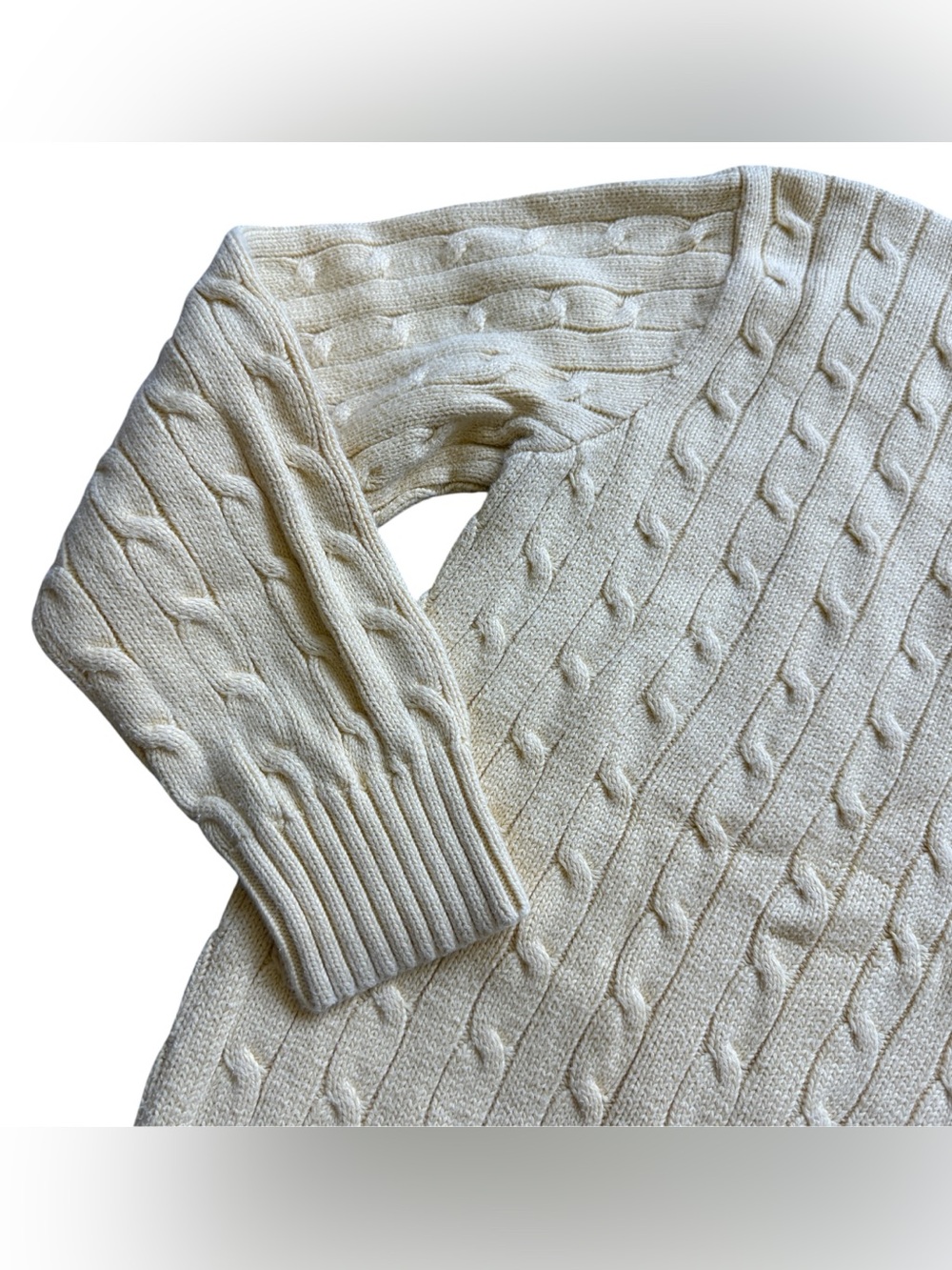 Polo Ralph Lauren M Butter Yellow Cable Knit Cotton Sweater Preppy Heritage Pony - Picture 6 of 11